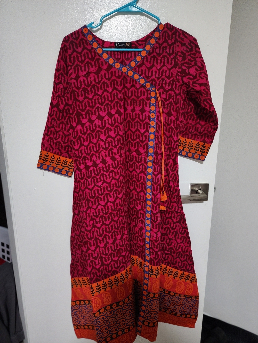 Fuchsia & Orange Printed Wrap-Style Maxi Dress Bust 36,waist 34